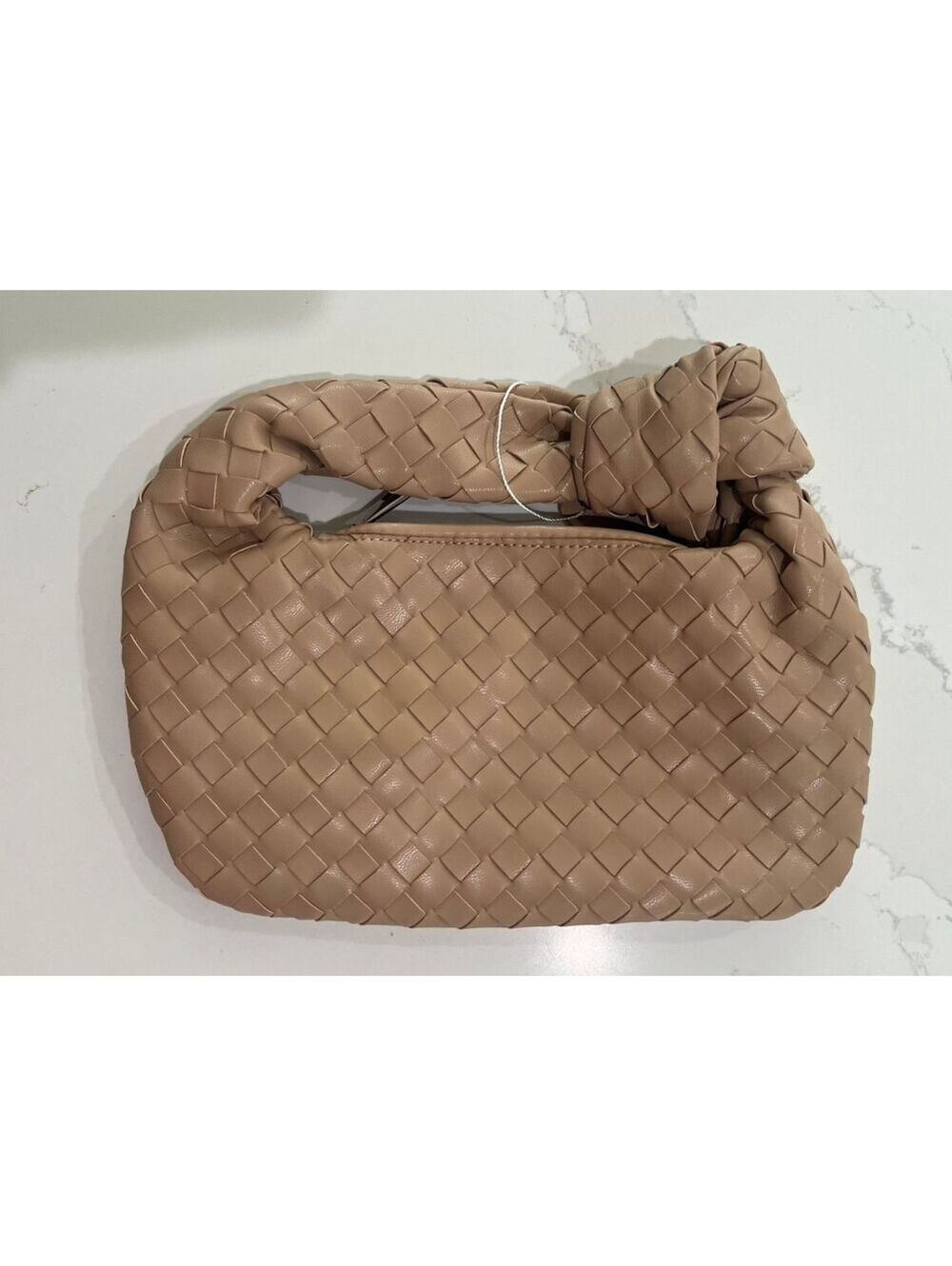 Woven Beige Slouchy Knot Handle Hobo Bag Vegan Leather Handbag